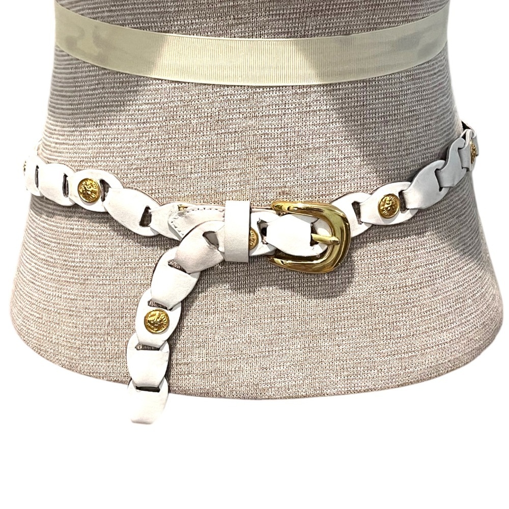 Size XS/S/M Vintage Womens 90s White and Gold Statement Belt Cabochon Lions Head
